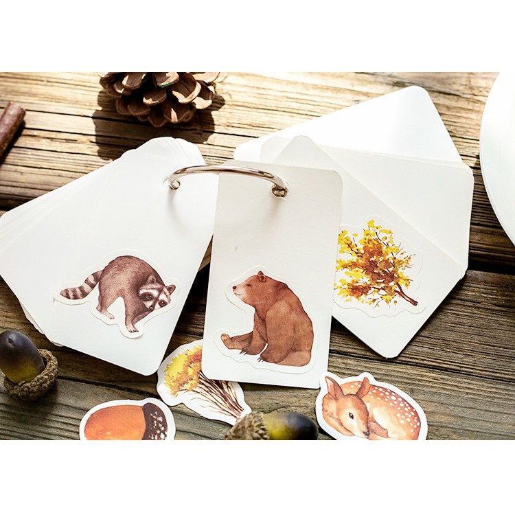 Hộp 46 miếng sticker mẫu con sóc và khu rừng mùa thu