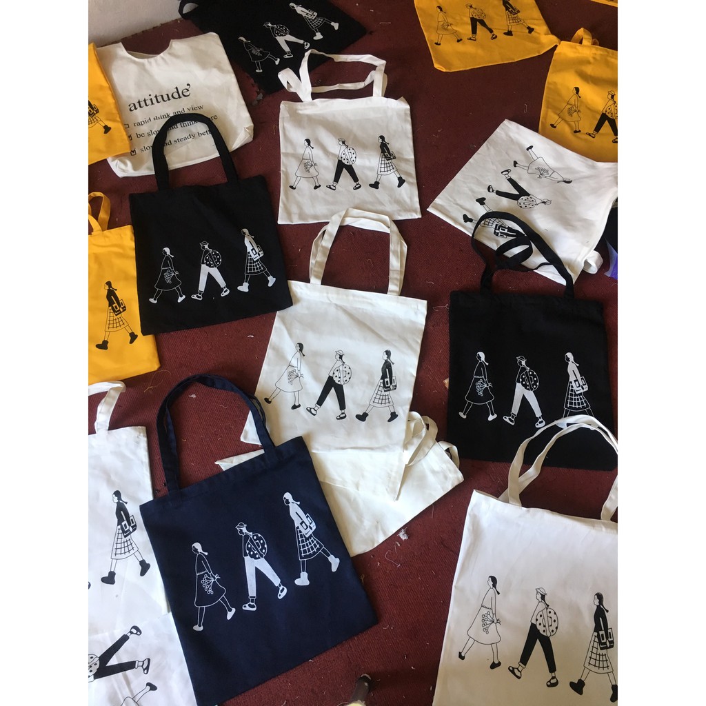 ( Trợ giá ) Túi Vải Đeo Vai Tote Bag 3 Người Trắng Xinh