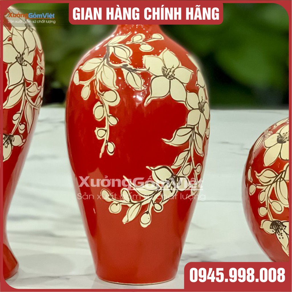 BÌNH HOA [ FREESHIP Toàn Quốc ] sứ Bát Tràng khắc hoa văn, đảm bảo được độ bền của sản phẩm - XƯỞNG GỐM Vốc