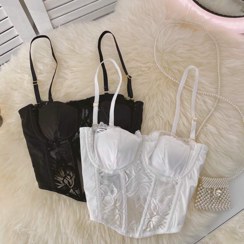 Corset vintage ren hoa cúp ngực chuẩn Bralette ren có đệm gọng mút nâng Áo bra nữ mặc trong vest sexy b | BigBuy360 - bigbuy360.vn
