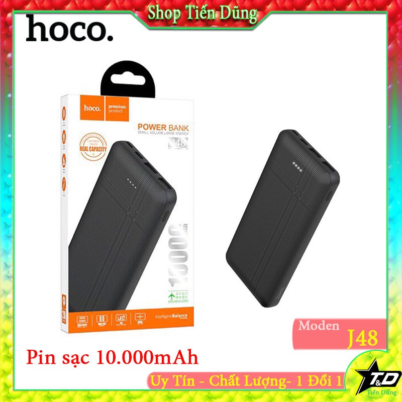 Sạc dự phòng hoco j48 dung lượng 10000 mAh - Sạc pin có 2 cổng USB nên cùng lúc nhiều thiết bị