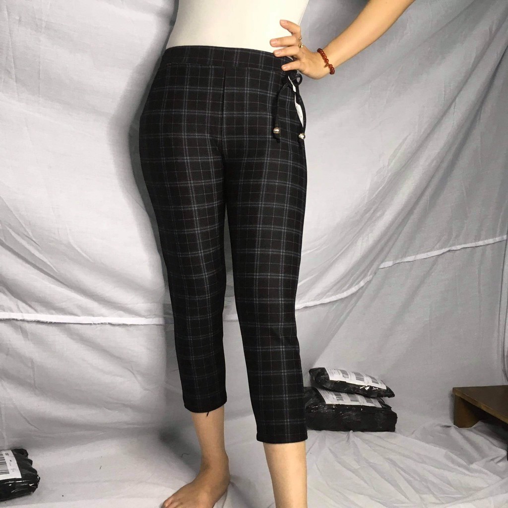 Quần cotton lửng 75cm sọc kẻ lưng thun mẫu mới