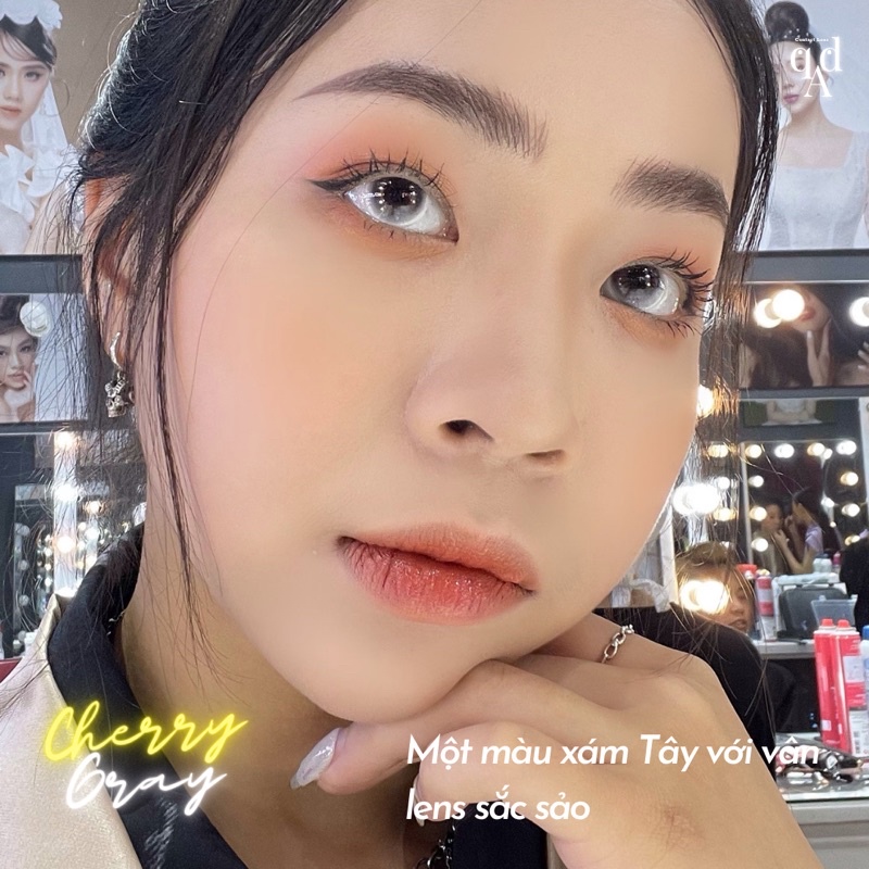 Kính áp tròng xám tây có độ cận kèm khay dụng cụ Cherry Gray - Lens - Qadlenses