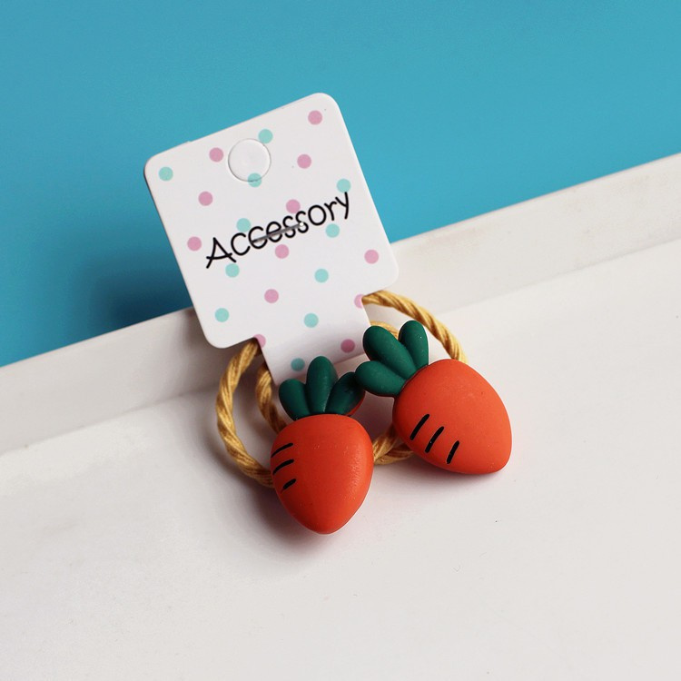 Set 2 Dây Cột Tóc Co Giãn Hình Trái Cherry/ Củ Cà Rốt Dễ Thương Cho Bé Gái