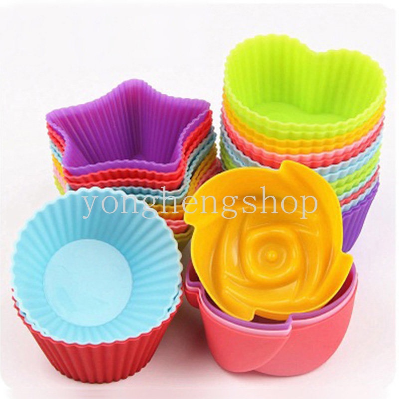 1 Khuôn Làm Bánh Hình Tròn / Ngôi Sao / Trái Tim / Hoa Chất Liệu Silicone Chống Dính Có Thể Tái Sử