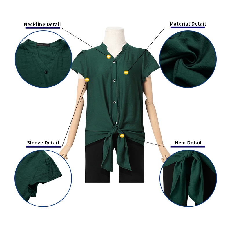 Áo sơ mi Zanzea tay ngắn cổ chữ V màu trơn thời trang cho nữ