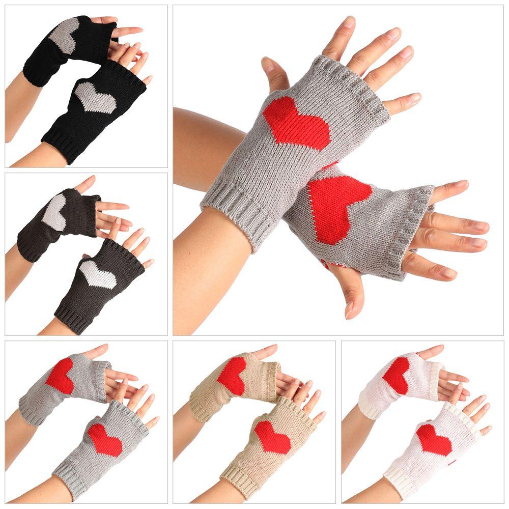Găng Tay Trượt Tuyết Hở Ngón Họa Tiết Trái Tim Ấm Áp Cho Nam Và Nữ