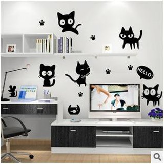 Decal dán tường mèo đen dễ thương