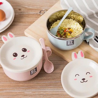 Bát úp mỳ tôm tô úp mì tôm ruột inox cách nhiệt mặt thỏ ngộ nghĩnh