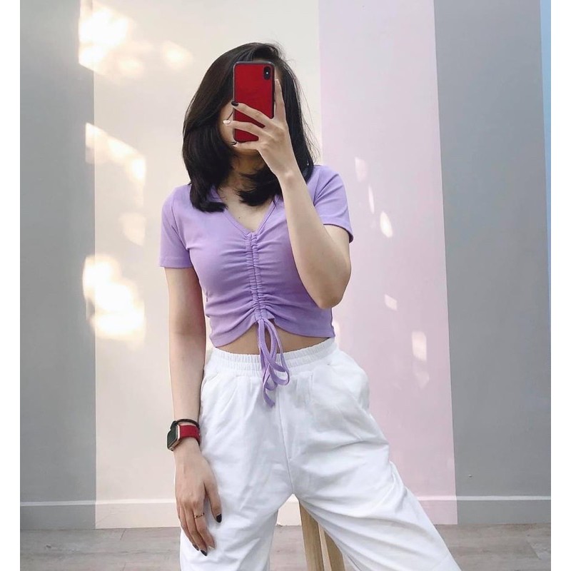 Áo Croptop Rút Dây - Áo Kiểu ZR Xuất Xịn [ ẢNH THẬT 100%