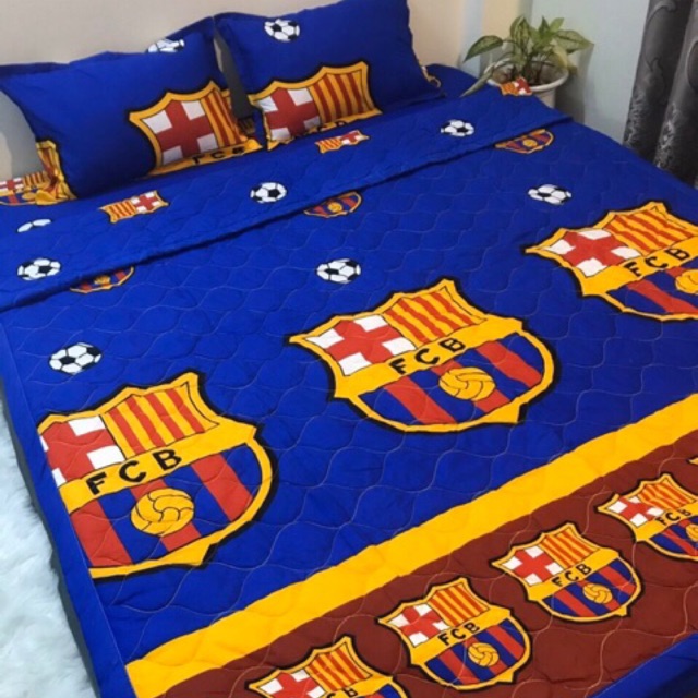 Bộ chăn ga gối hè thu bóng đá 5 món- Barca xanh