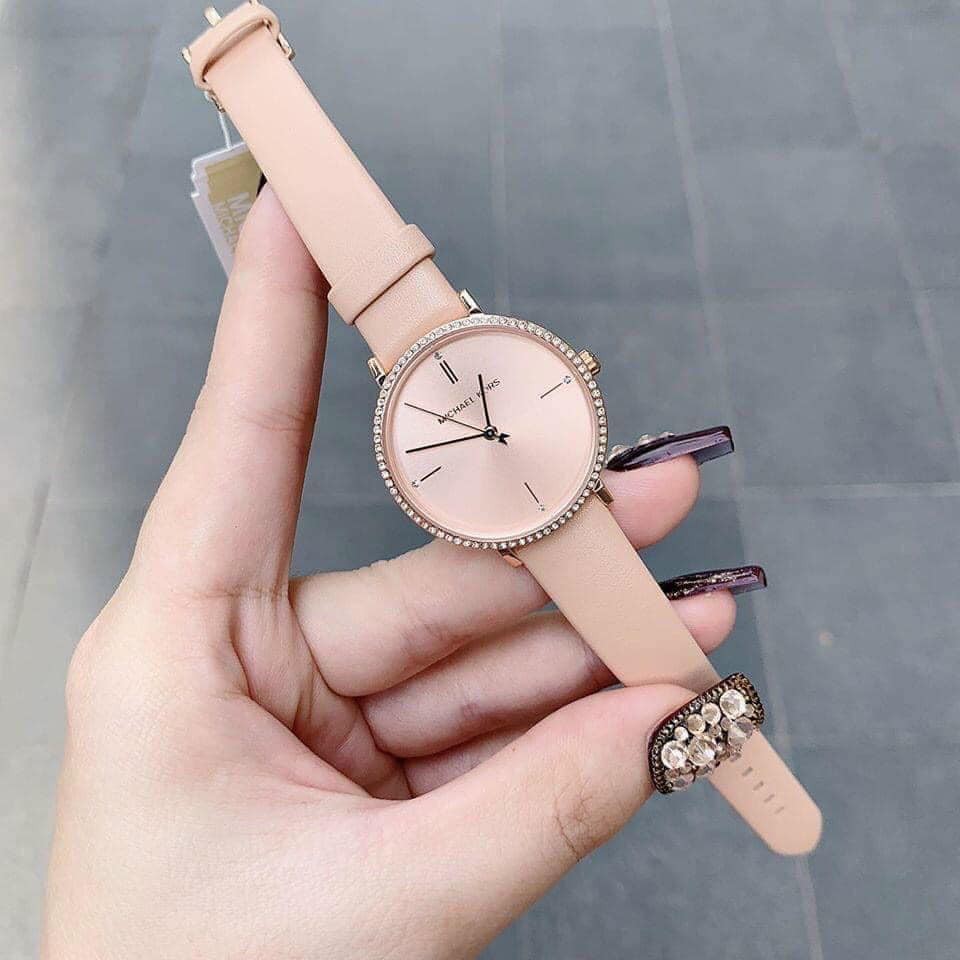 Đồng hồ Nữ Michael Kors MK7113 Leather Ladies Watch - Màu hồng nude sang chảnh - Giá săn sale siêu tốt