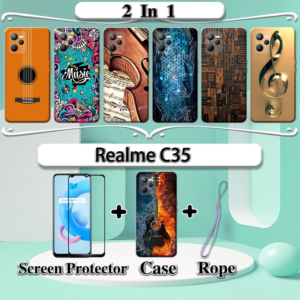 Ốp Điện Thoại Kính Cường Lực 2 Trong 1 Viền Cong Bảo Vệ Cho Realme C35