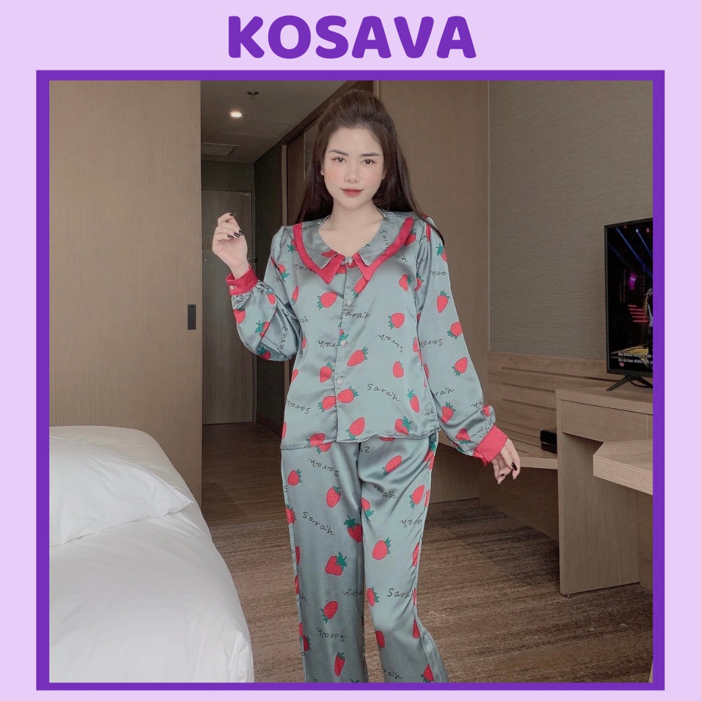 Đồ ngủ nữ mặc nhà dài tay bộ pijama lụa dễ thương KOSAVA