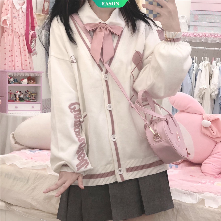 Áo Khoác Cardigan Dệt Kim Tay Dài Dáng Rộng Thêu Họa Tiết Melody Dễ Thương Thời Trang Thu Đông Cho Nữ