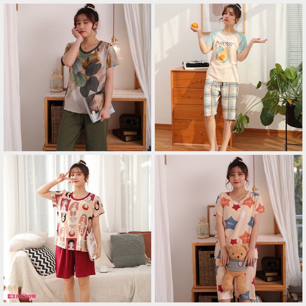 Pijama- Bộ Ngủ Nữ Đồ Bộ Mặc Nhà Cộc Lửng Dài Siêu Mát, Mềm Mại CLVT01