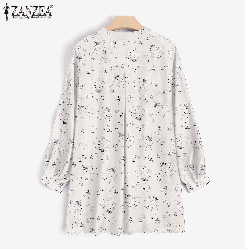 ZANZEA Áo Sơ Mi Tay Dài Cổ Chữ V In Họa Tiết Vintage Thời Trang Cho Nữ