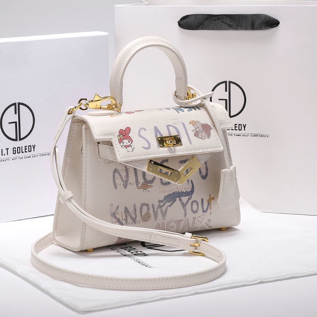 Túi Đeo Chéo Da Thật Mini In Họa Tiết Graffiti Thời Trang 2022 Cho Nữ