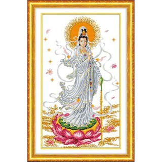 Tranh Thêu Chữ Thập Quan Thế Âm Bồ Tát R004 (KHÁCH TỰ THÊU) KT:53X86CM