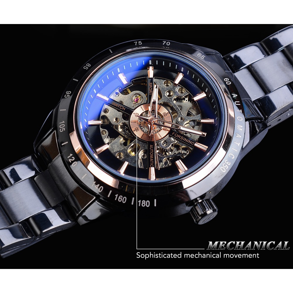 Forsining Men Automatic Mechanical Watch Personalized Hollow Stainless Steel Men's Watches Luminous pointer Clocks Gifts
