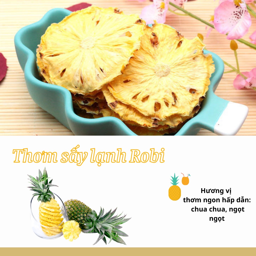 Dứa thái lát sấy lạnh Robimart gói 100g - Giảm cân, tiêu hóa tốt, đẹp da hàng đẹp loại 1