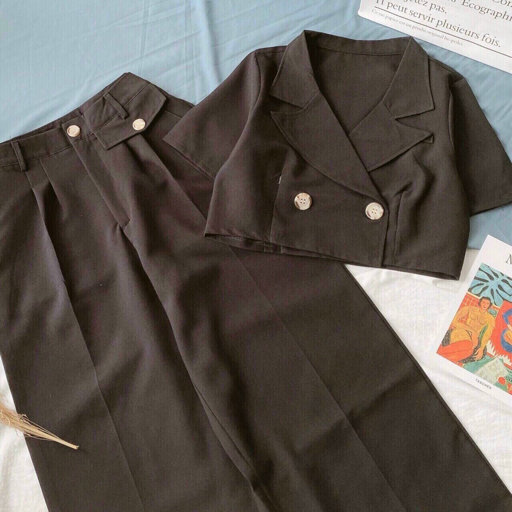 [Miễn Phí Ship 2022] SET BỘ TÂY QUẦN SUÔNG DÀI, ÁO CỔ VEST CROPTOP MẶC ĐI CHƠI CÁ TÍNH