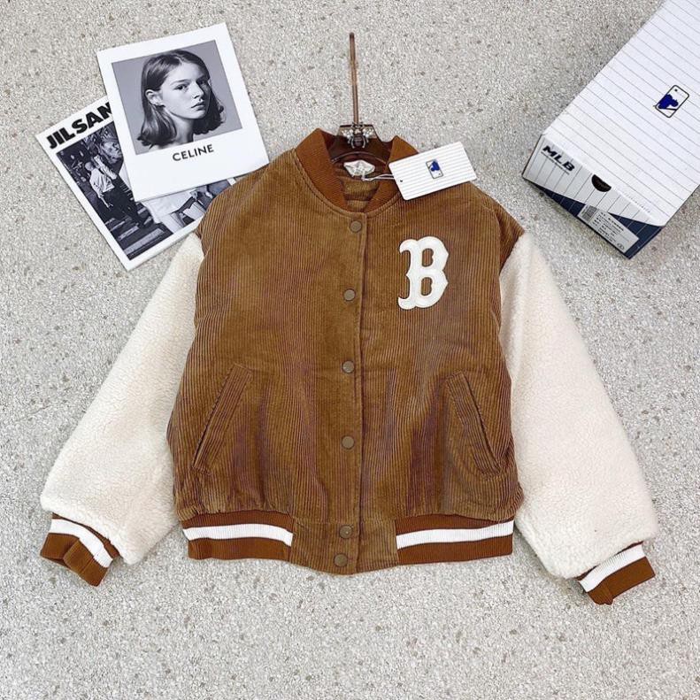 BÁN SỈ ÁO BOMBER NỮ NHUNG TĂM NÂU TÂY THÊU CHỮ B