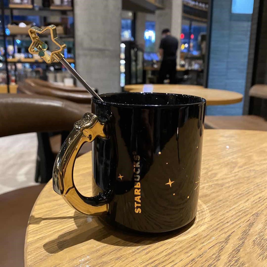 Ly Sứ Uống Cà Phê Starbucks Họa Tiết Bầu Trời Sao Màu Trắng Đen