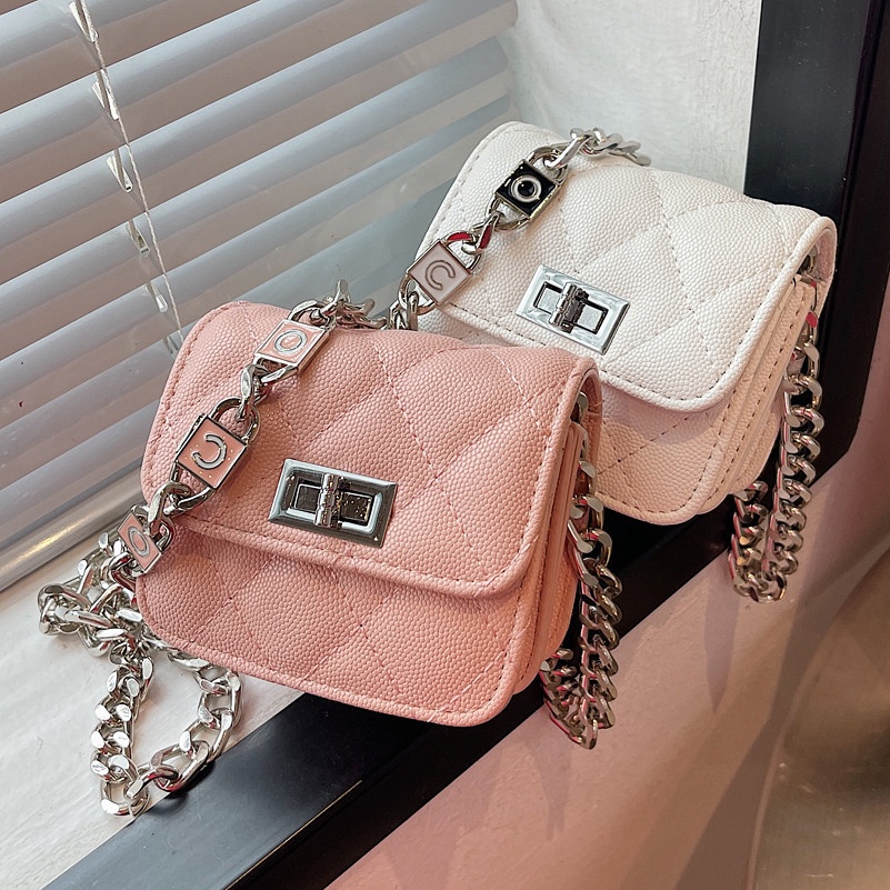 Túi Đeo Chéo Hình Vuông Cỡ Nhỏ Phối Dây Đeo Sợi Xích Thời Trang Cho Nữ
