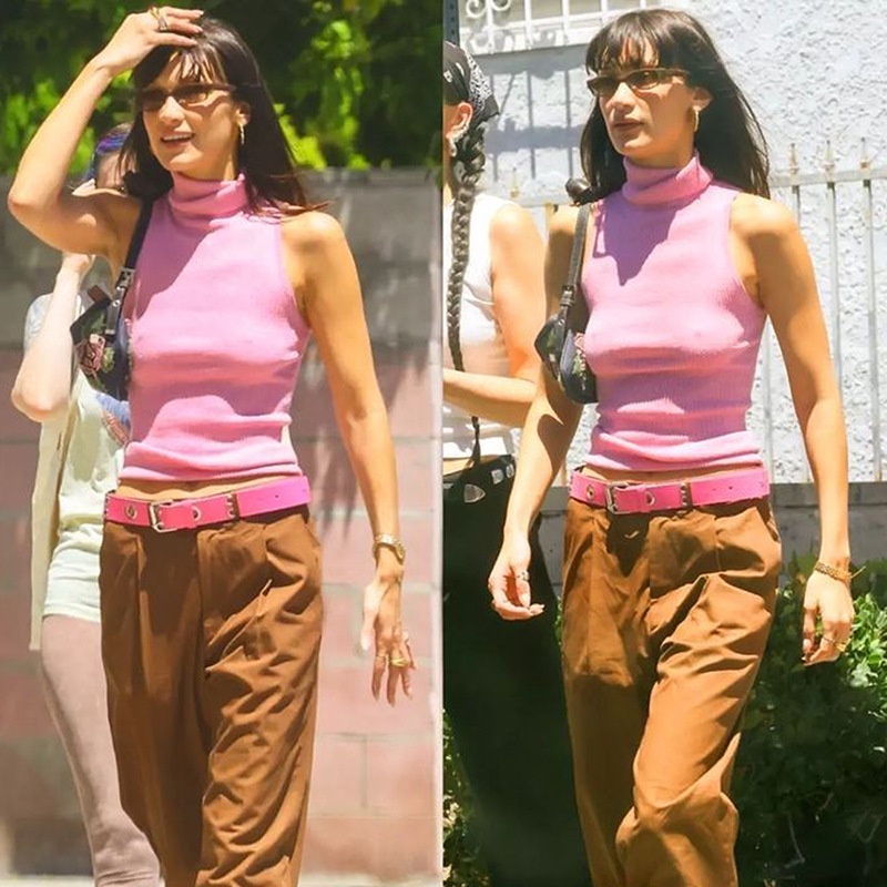 Áo Tank Top Cổ Cao Màu Trơn Phong Cách Đường Phố Cá Tính Cho Nữ