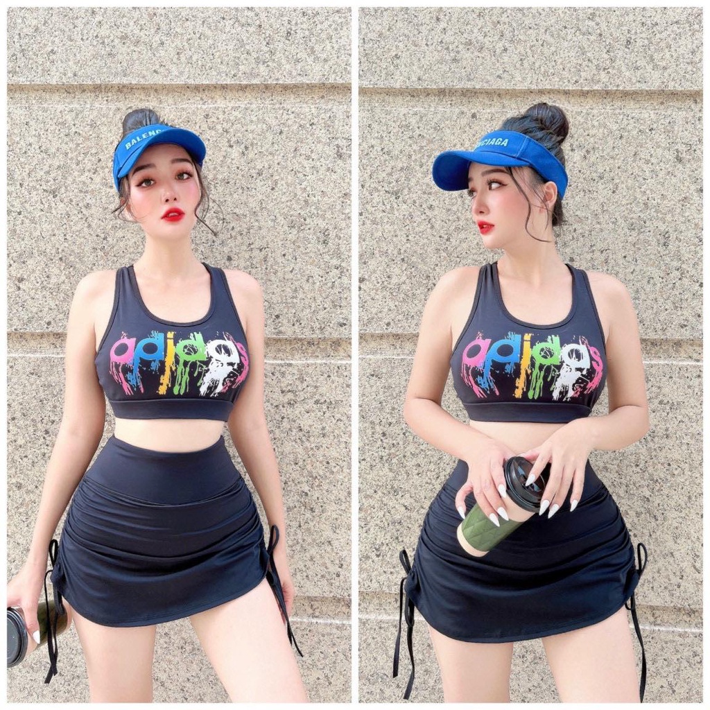 Đồ tập gym nữ Hot trend Áo Bra Das chảy Chân váy rút dây 2 bên co giãn thoáng mát tập gym, yoga, zumba, fitness
