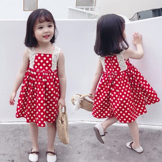 Váy Đầm Chấm Bi Đỏ Trẻ em 2-5 tuổi
