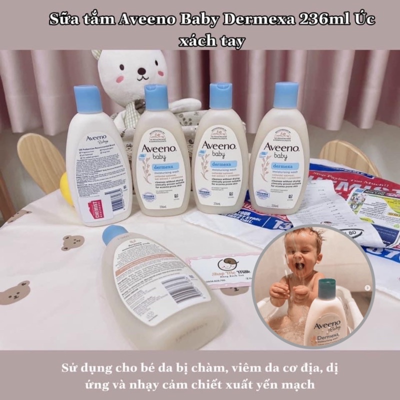 Sữa tắm da chàm Aveeno Baby Dermexa - Eczema 236ml cho bé [Bản Úc Date 2024/ Hàng xách đủ bill]