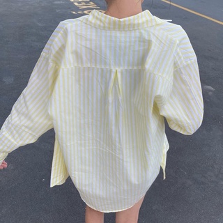 DEVONLTD Áo Sơ Mi Sọc Vàng Chanh