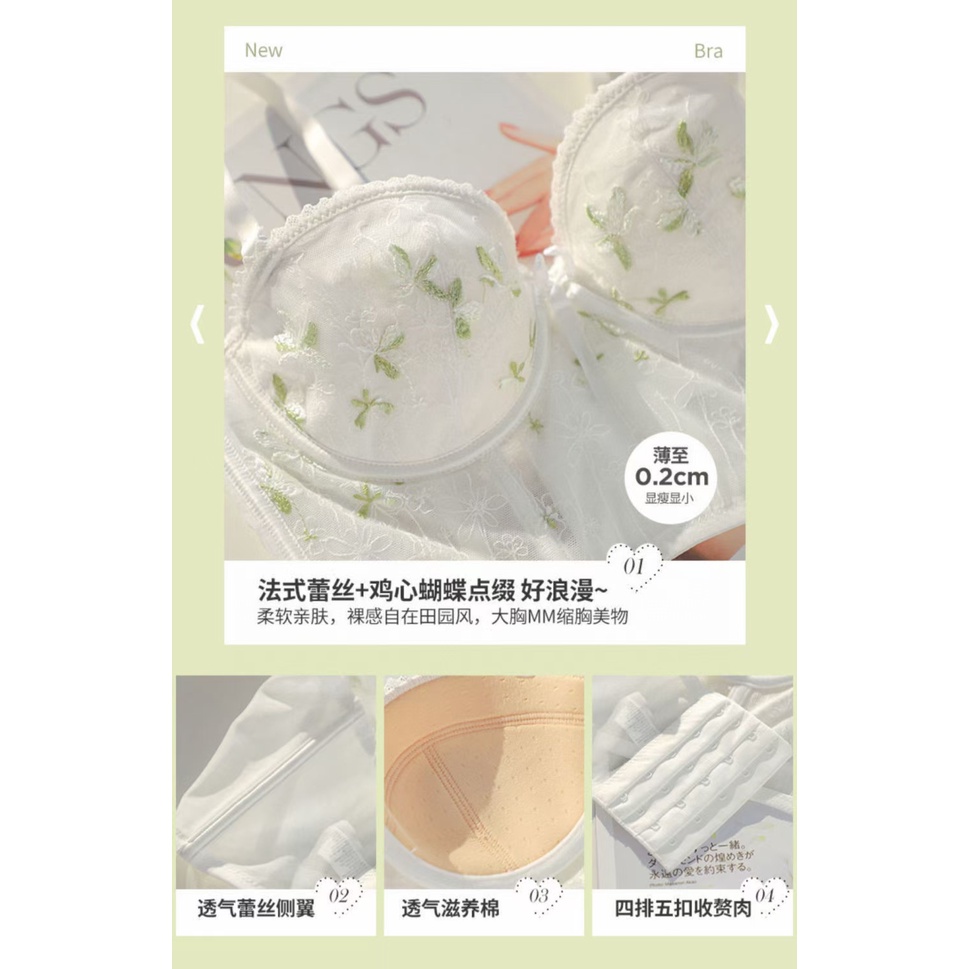 Áo Ngực Đơn Mỏng Nhẹ Thoáng Khí Thêu Hình Hoa Nhài Sang Trọng Có Thể Điều Chỉnh Cúp Ngực 32 / 70AB-38 / 85AB