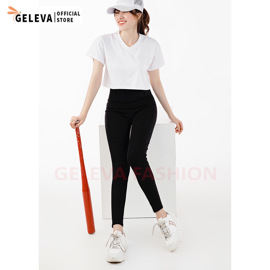 Quần legging nữ dài cạp lưng cao bản to vải cotton co giãn form chuẩn Geleva LEG425