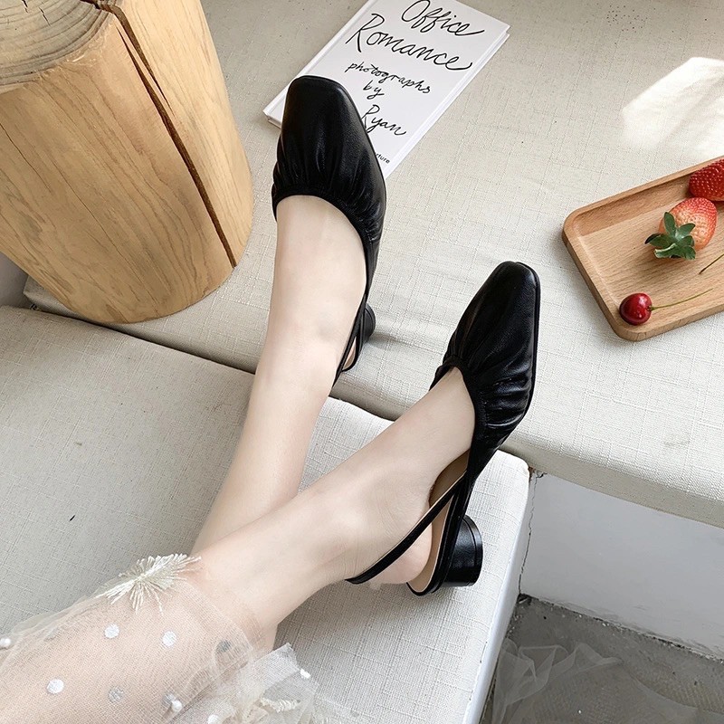 Giày đế bằng nữ mũi vuông da mềm đế cao 2.5cm phong cách vintage - Giày vintage nữ mũi vuông cực xinh