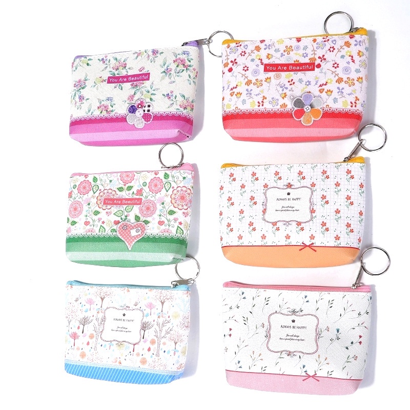 Ví Đựng Tiền Xu Bằng Da PU In Họa Tiết Hoa Xinh Xắn Dành Cho Nữ