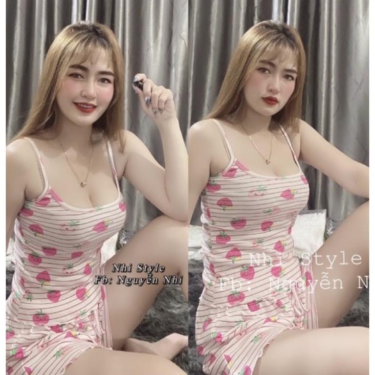 Bộ ngủ 2 dây họa tiết chất co giãn mát lạnh, Sét đồ ngủ hai dây sexxy BN0081 - NhiNhi Shop