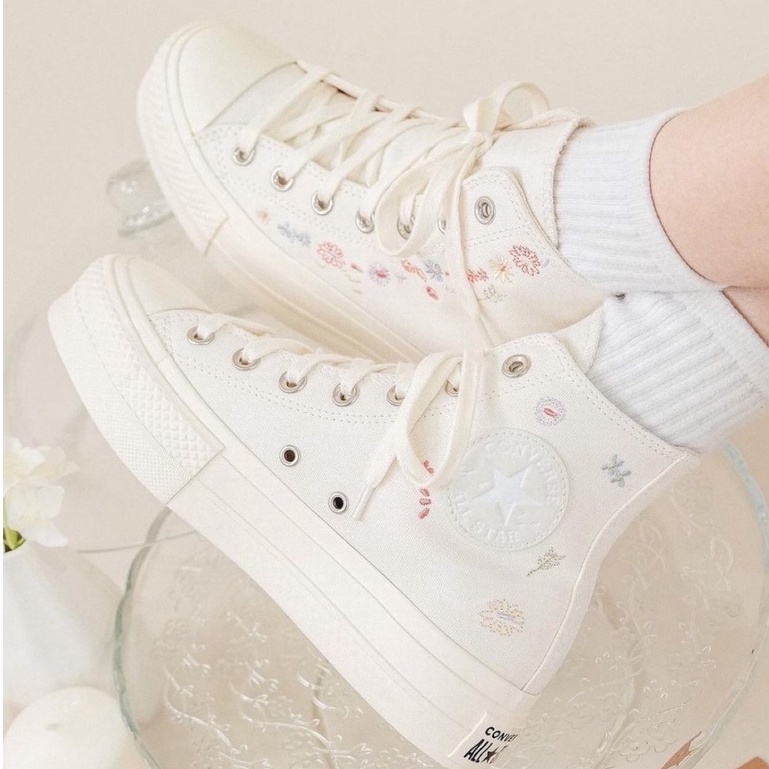 Giày Thể Thao Converse All Star Tăng Chiều Cao Chất Liệu Vải Canvas Thêu Hoa Nhỏ Ấm Áp Thời Trang Mùa Xuân Cho Nam 087