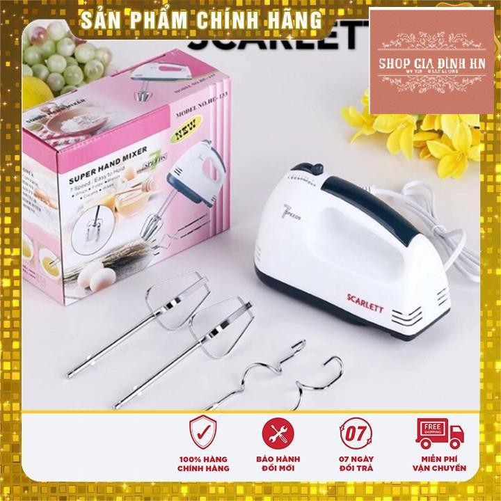 Máy Đánh Trứng Cầm Tay Cao Cấp Scarlett - 180W và 7 Tốc độ - TẶNG 2 QUE NHÀO BỘT