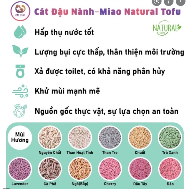 Cát đậu nành MIAO NATURAL TOFU - Cát vệ sinh cho mèo - Túi 6L
