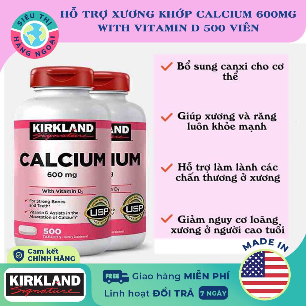 Viên uống bổ sung Canxi Kirkland Calcium 600mg+d3 500 Viên