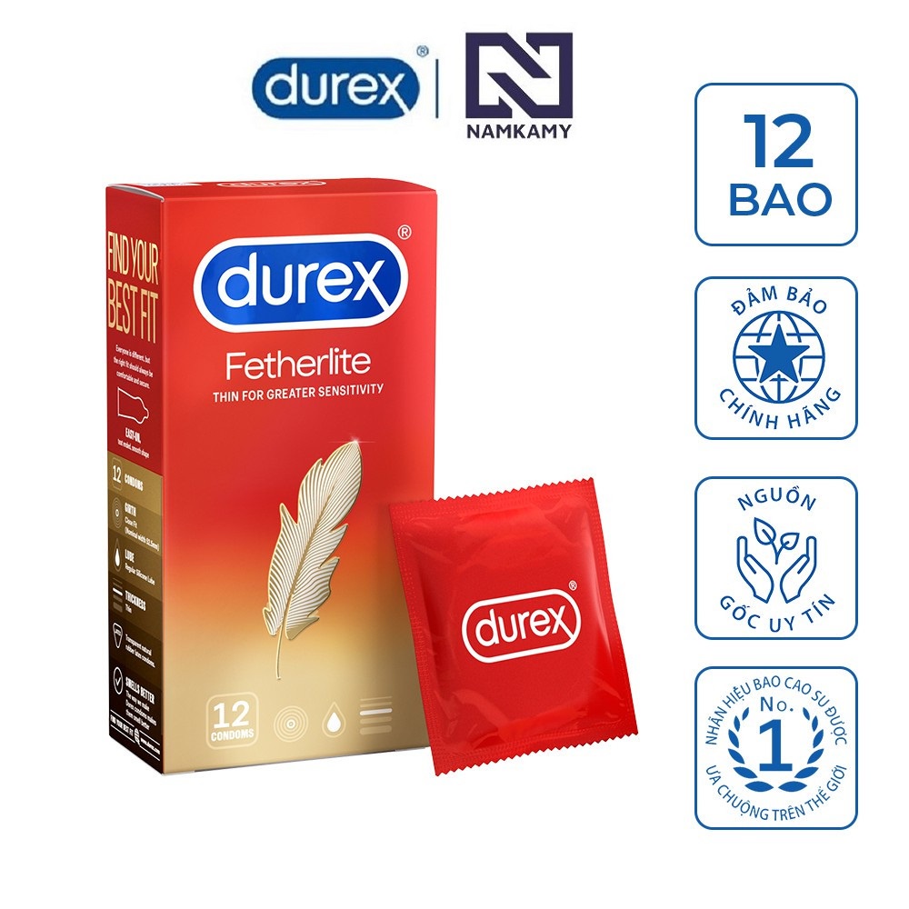 Bao cao su Durex Fetherlite, bao cao su Durex siêu mỏng, BCS Durex chính hãng hộp 12 bao NAMKAMY BS42