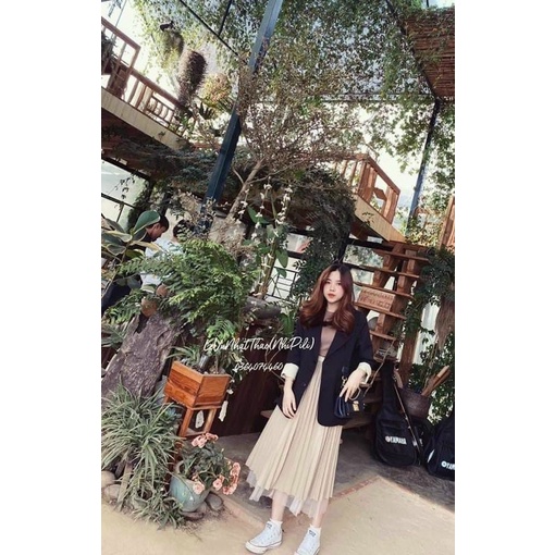 Áo blazer 🌸 Áo vest cổ bẻ dài tay dành cho nữ phong cách Hàn Quốc Ulzzang màu ĐEN BE | WebRaoVat - webraovat.net.vn