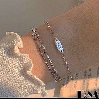 Vòng Tay May Mắn Bằng Thép Titan Khắc Chữ Lucky Phong Cách Hàn Quốc Dành Cho Nữ