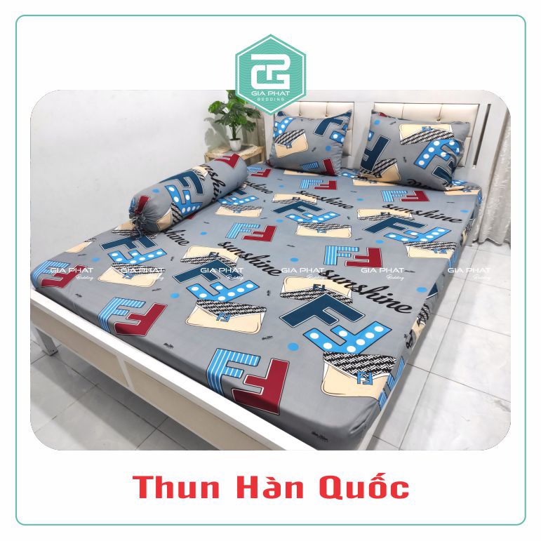 Bộ Ga Gối Thun Lạnh Hàn Quốc {4 Món } họa tiết F2  ( 1 ga bọc + 2 vỏ gối nằm + 1 vỏ gối ôm )