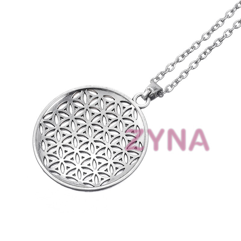 Ready Stock Women Silver Plated Flower of Life Pendant Necklace Geometry Jewelry Gifts &VN
