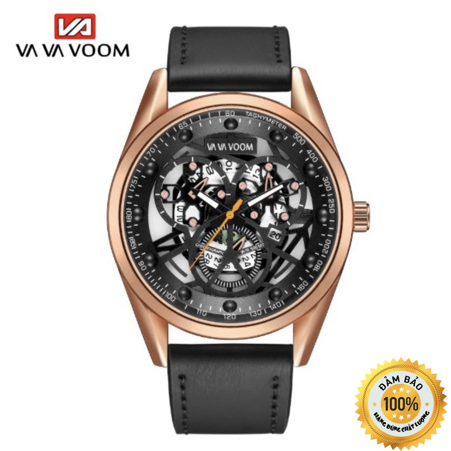 Đồng Hồ Kim Nam VAVA VOOM Máy Cơ Automatic Mặt Tròn Dây Da Lộ Máy - Đồng Hồ Nam Đeo Tay Chính Hãng Đẹp