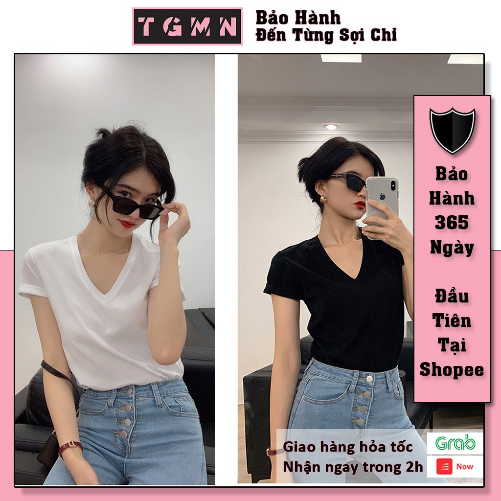 Áo thun cổ tim nhiều màu, Áo phông Chất cotton xược mịn mát - TGMN